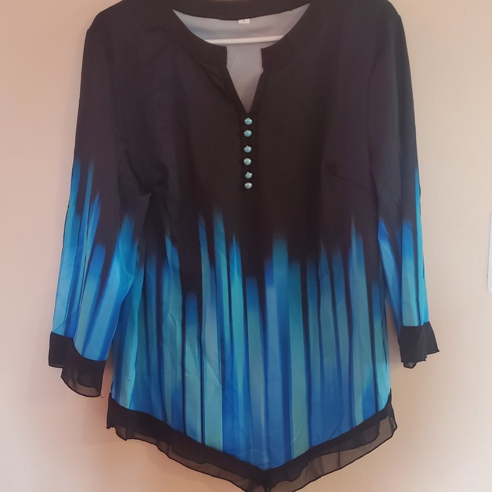 ROTITA - Large: Button Detail Split Neck Asymmetric Hem Blouse